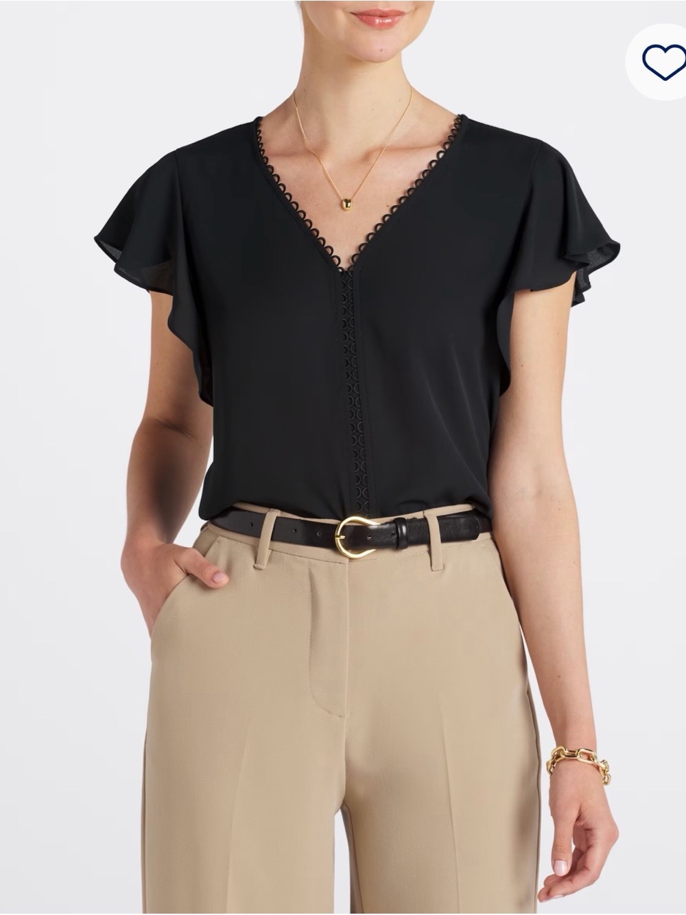 Fortune + Ivy Black Flutter Sleeve Blouse | Size Large